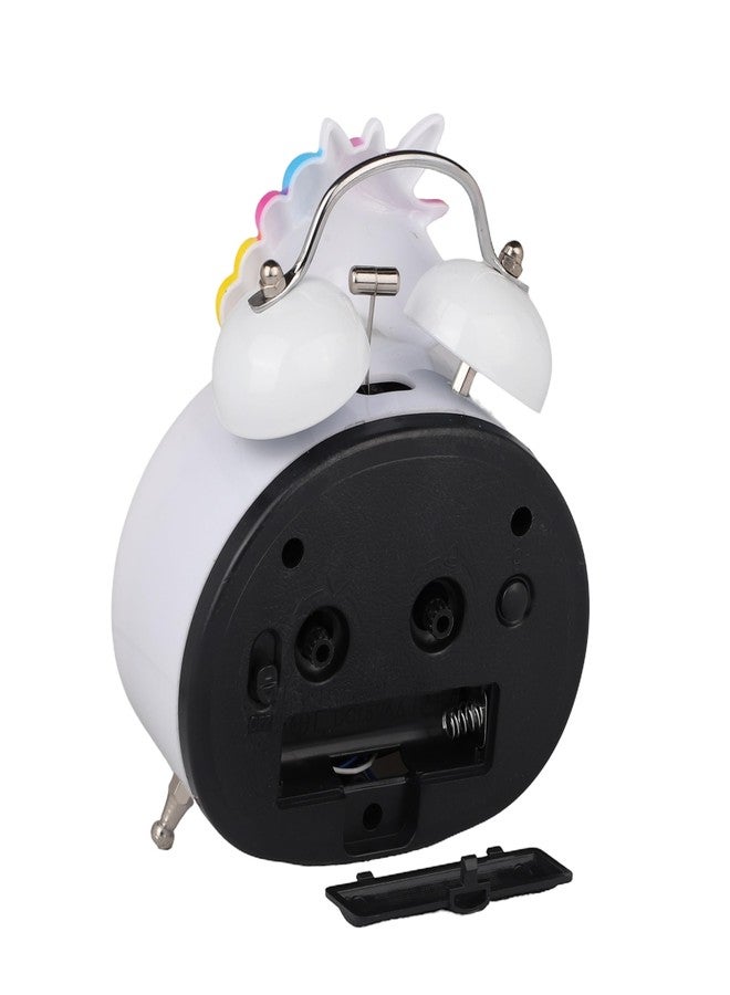 De'rons Twin Bell Analog Table Alarm Clock with Backlight for Heavy Sleepers Loud Alarm Clock for Students Funny Cute Cartoon Unicorn Shape Alarm Clock for Girls Kids Boys Bedroom 13.5 x 10 cm (White) - Image 3